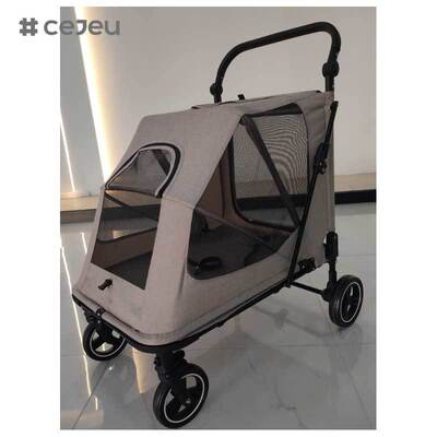 CJ-HQ-12 Carrinho de cães grande (50kg) Quadro dobrável Mãos ajustáveis Painéis de malha respiráveis Design de quatro rodas Suspensão