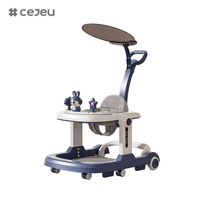 QRBB-869A, andador de bebê, 2 em 1 3 Ajustador de altura Roda*6 Frenos/Música/Brinquedos Faixa de segurança anti-caídas Coussinho de assento: linho Silencioso