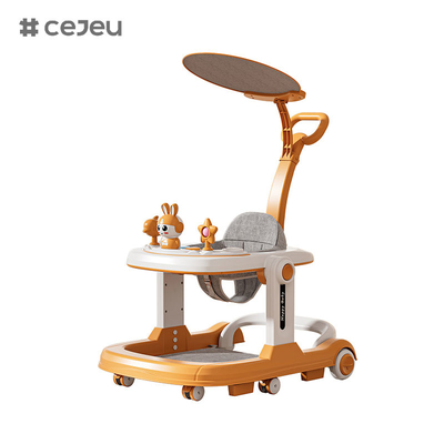QRBB-869A, andador de bebê, 2 em 1 3 Ajustador de altura Roda*6 Frenos/Música/Brinquedos Faixa de segurança anti-caídas Coussinho de assento: linho Silencioso