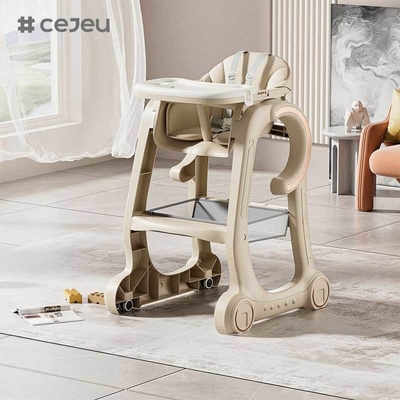 Cadeira Alta para Bebê CJ-SH-S08 Cadeira de Alimentação para Bebês e Crianças Pequenas com Bandeja Ajustável, Rodas com Trava e Almofada de PU Lavável
