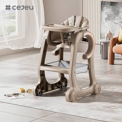 Cadeira Alta para Bebê CJ-SH-S08 Cadeira de Alimentação para Bebês e Crianças Pequenas com Bandeja Ajustável, Rodas com Trava e Almofada de PU Lavável